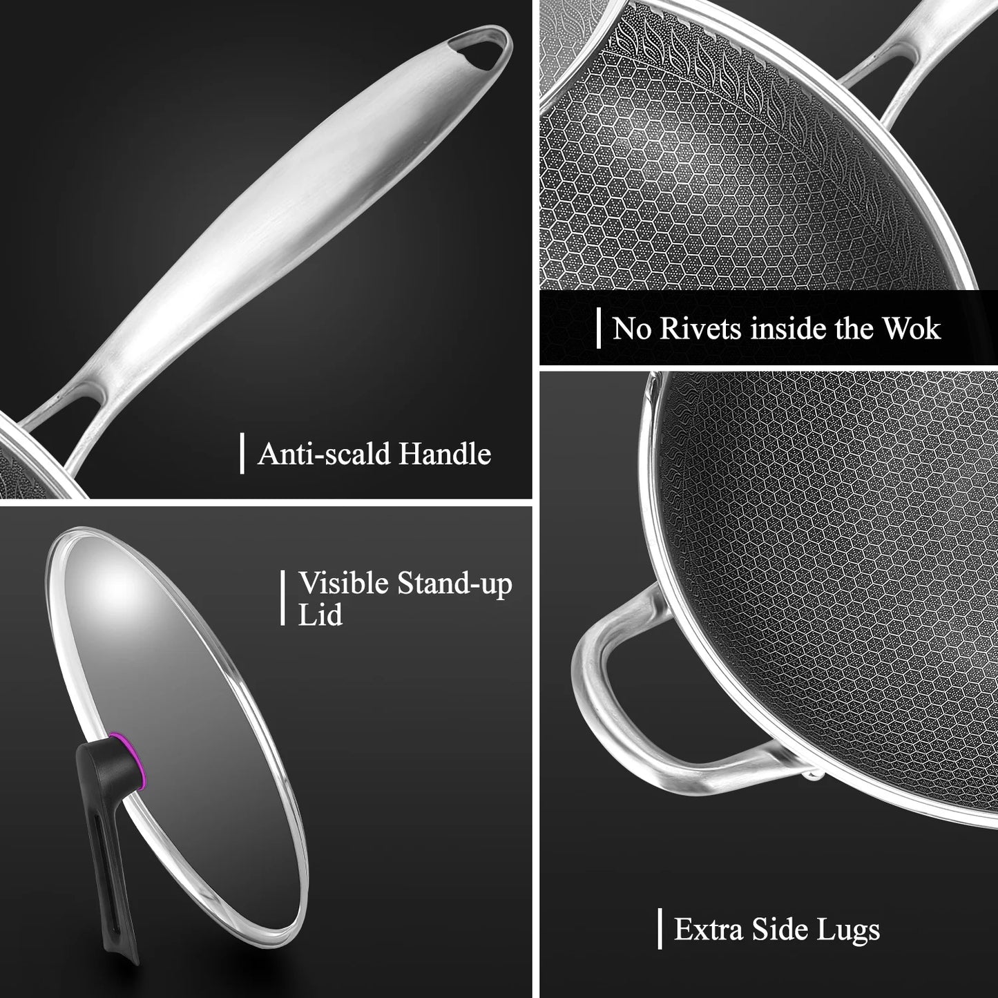 Hign-concerned Chemical Hybrid Wok With Lid Nonstick Stainless Steel