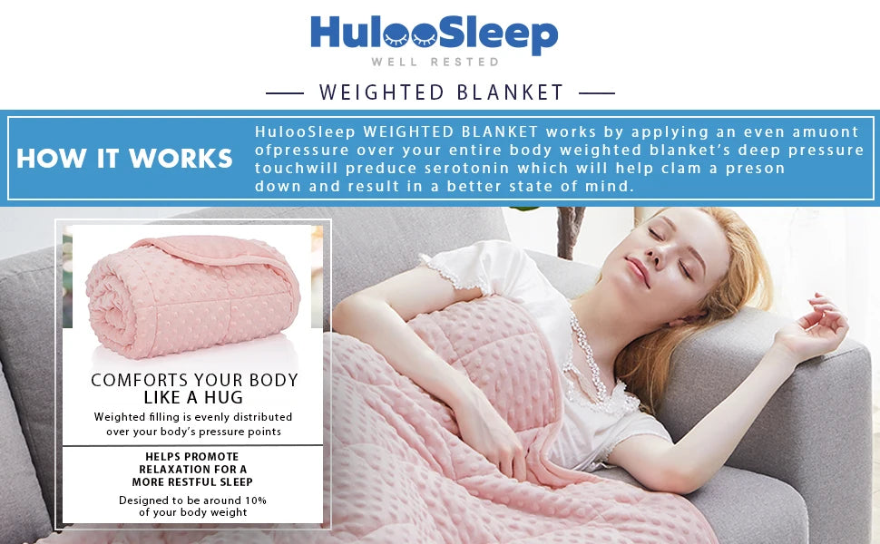 Huloo Sleep Weighted Throw Blanket With Glass Beads Minky Fabric