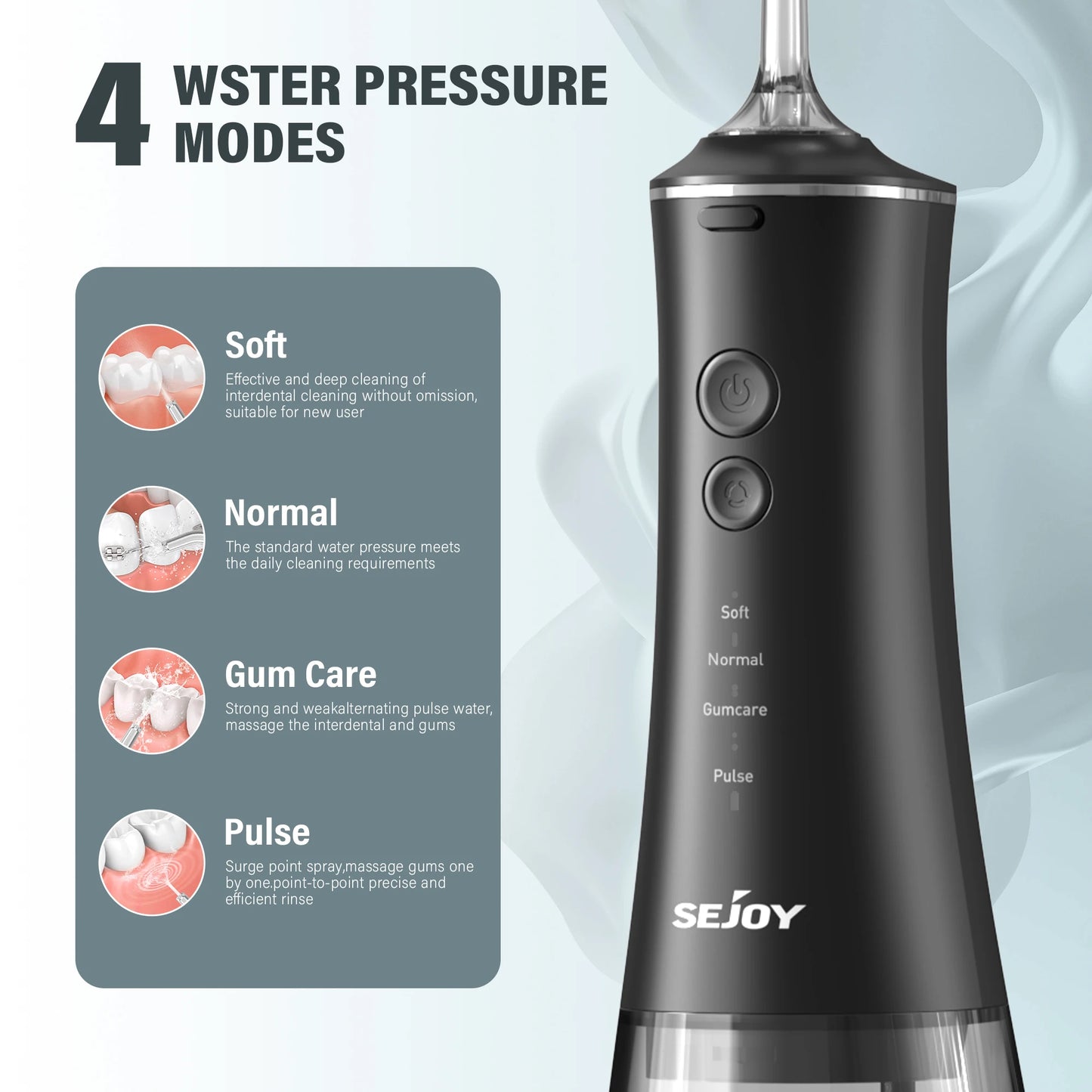 SEJOY Oral Irrigator USB Rechargeable Water Flosser Portable Dental Water Jet 280ML Water Tank Waterproof Teeth Cleaner For Oral