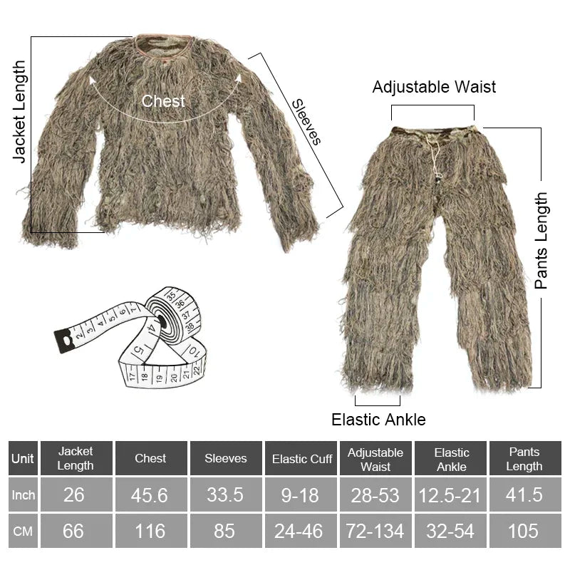 Wally Sky Ghillie Suit Desert Camouflage Jacket Pants Head Cover