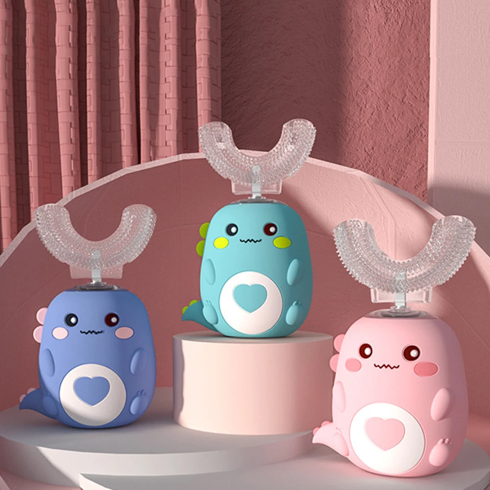 Children U-shaped Electric Toothbrush 360 Degrees Smart Cartoon Kids silicone Toothbrush Automatic Rechargeable Sonic Toothbrush