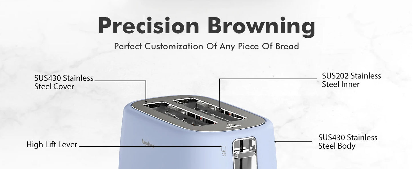 2 Slice Toaster with 1.5" Extra Wide Slots & Removable Crumb Tray 6 Browning Options, Auto Shut Off & Frozen Function, Blue