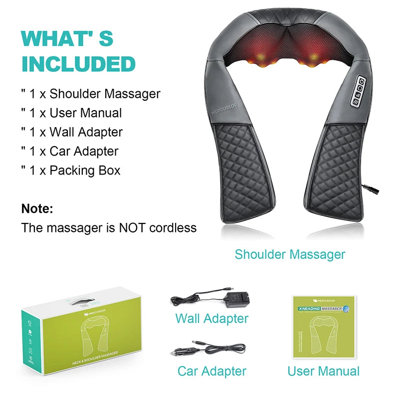 Medcursor Electric Neck And Back Massager Neck And Shoulder Kneading Massage Pillow Neck Cervical Back Massage Shawl