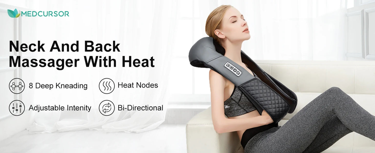 Medcursor Electric Neck And Back Massager Neck And Shoulder Kneading Massage Pillow Neck Cervical Back Massage Shawl