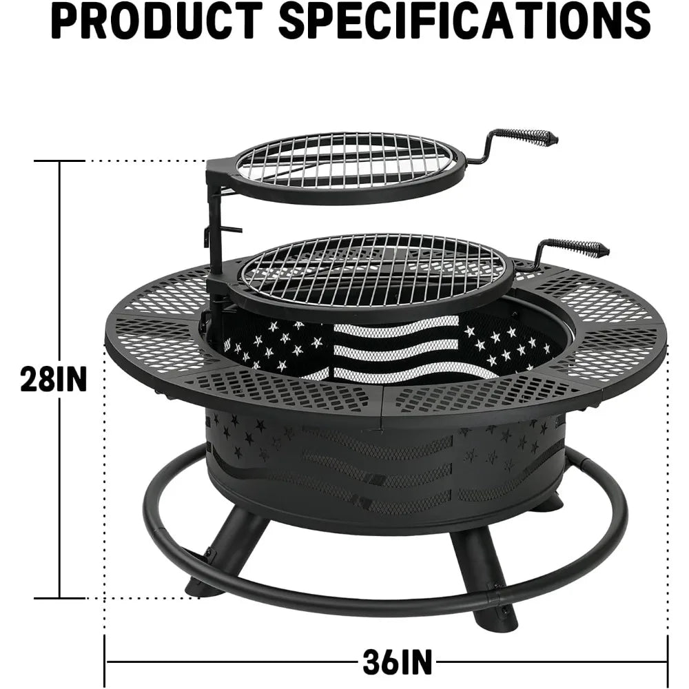 Feature Fire Pit With 2 Cooking Grates Wood Burning BBQ