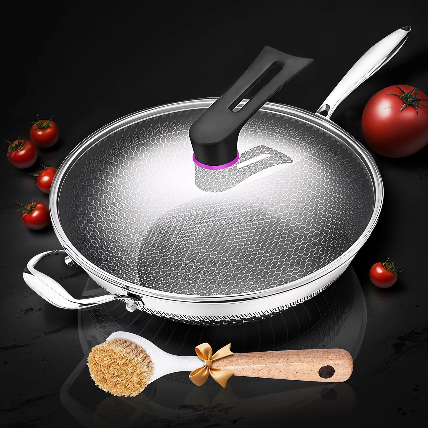 Hign-concerned Chemical Hybrid Wok With Lid Nonstick Stainless Steel