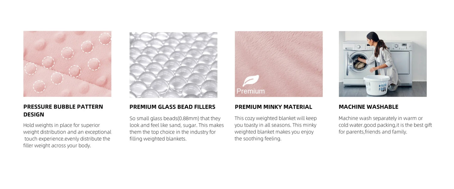 Huloo Sleep Weighted Throw Blanket With Glass Beads Minky Fabric