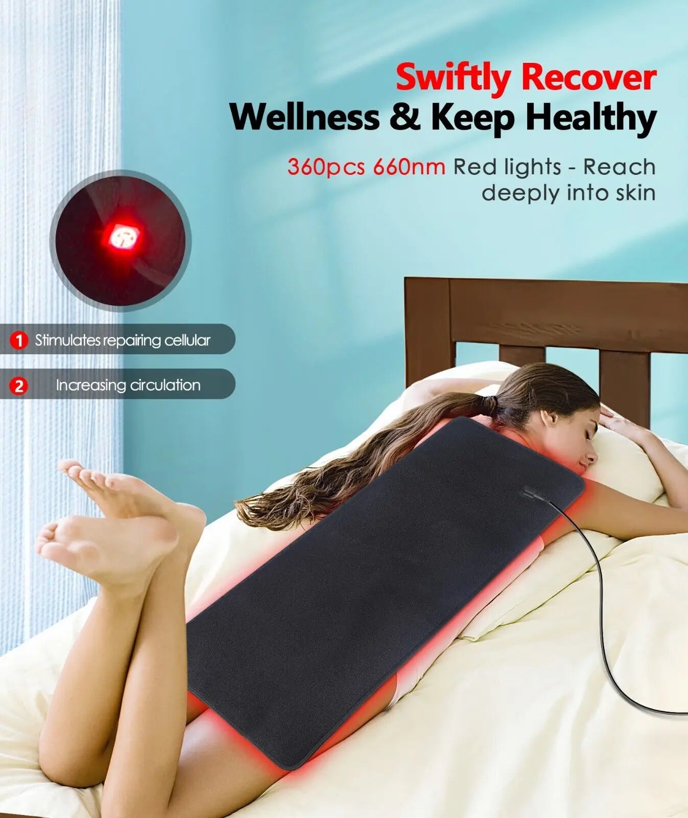 LED Red Light Therapy Mat Infrared Light Therapy Pad For Body Back Waist Knee Joint Pain Relief 31.6x11.8inch Large Wrap Pad