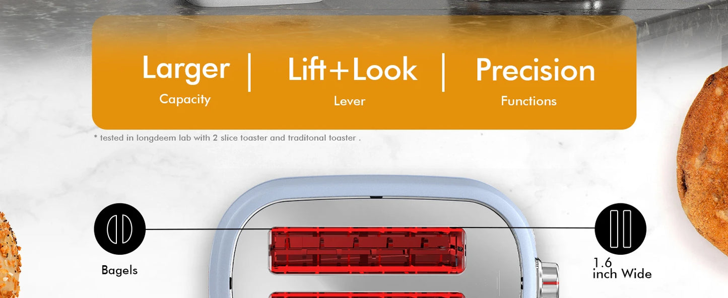 2 Slice Toaster with 1.5" Extra Wide Slots & Removable Crumb Tray 6 Browning Options, Auto Shut Off & Frozen Function, Blue