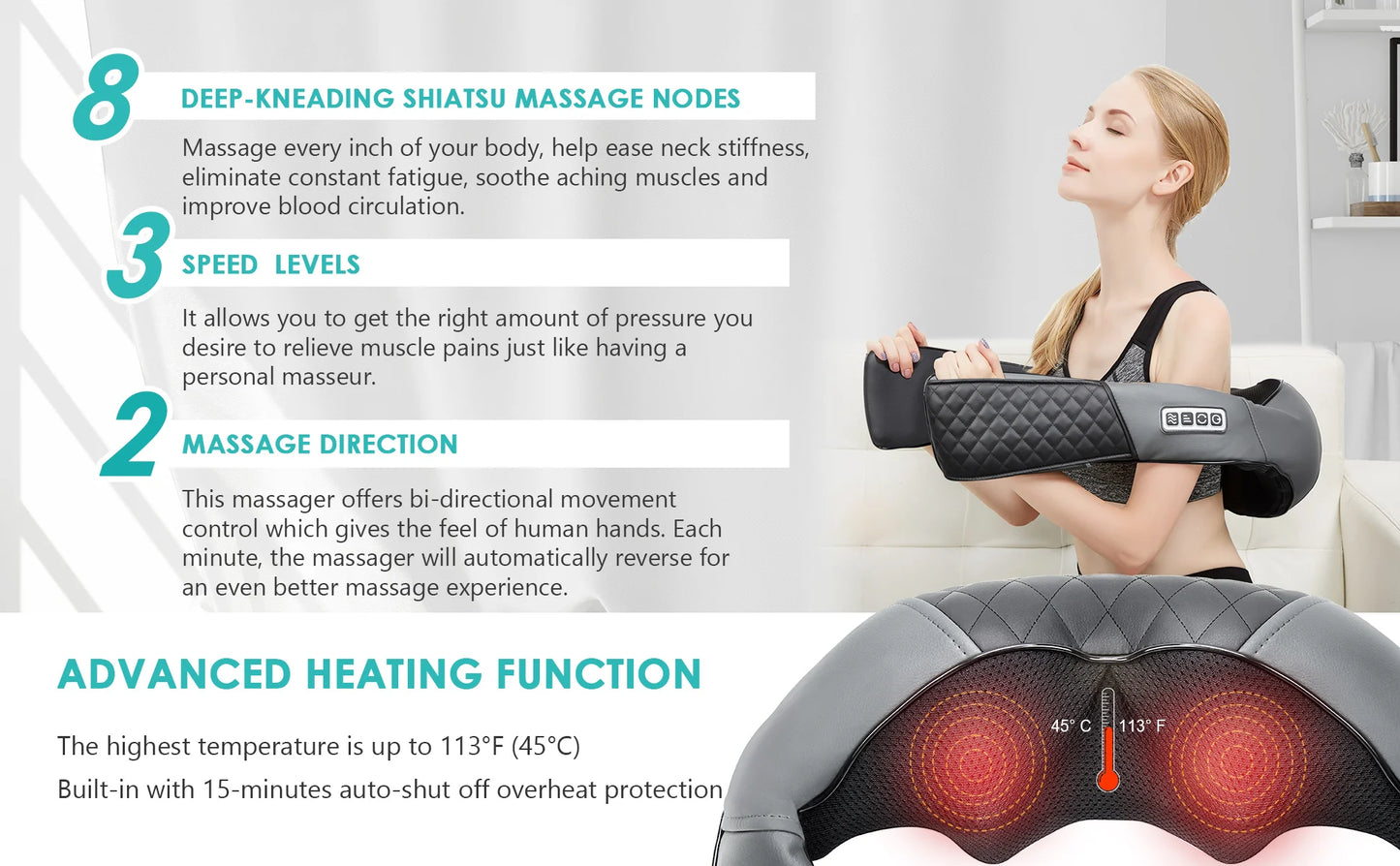 Medcursor Electric Neck And Back Massager Neck And Shoulder Kneading Massage Pillow Neck Cervical Back Massage Shawl