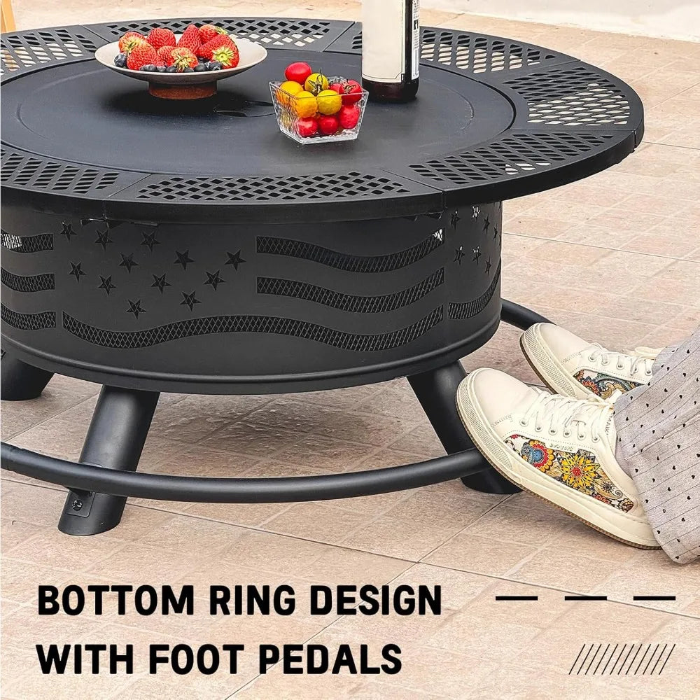 Feature Fire Pit With 2 Cooking Grates Wood Burning BBQ