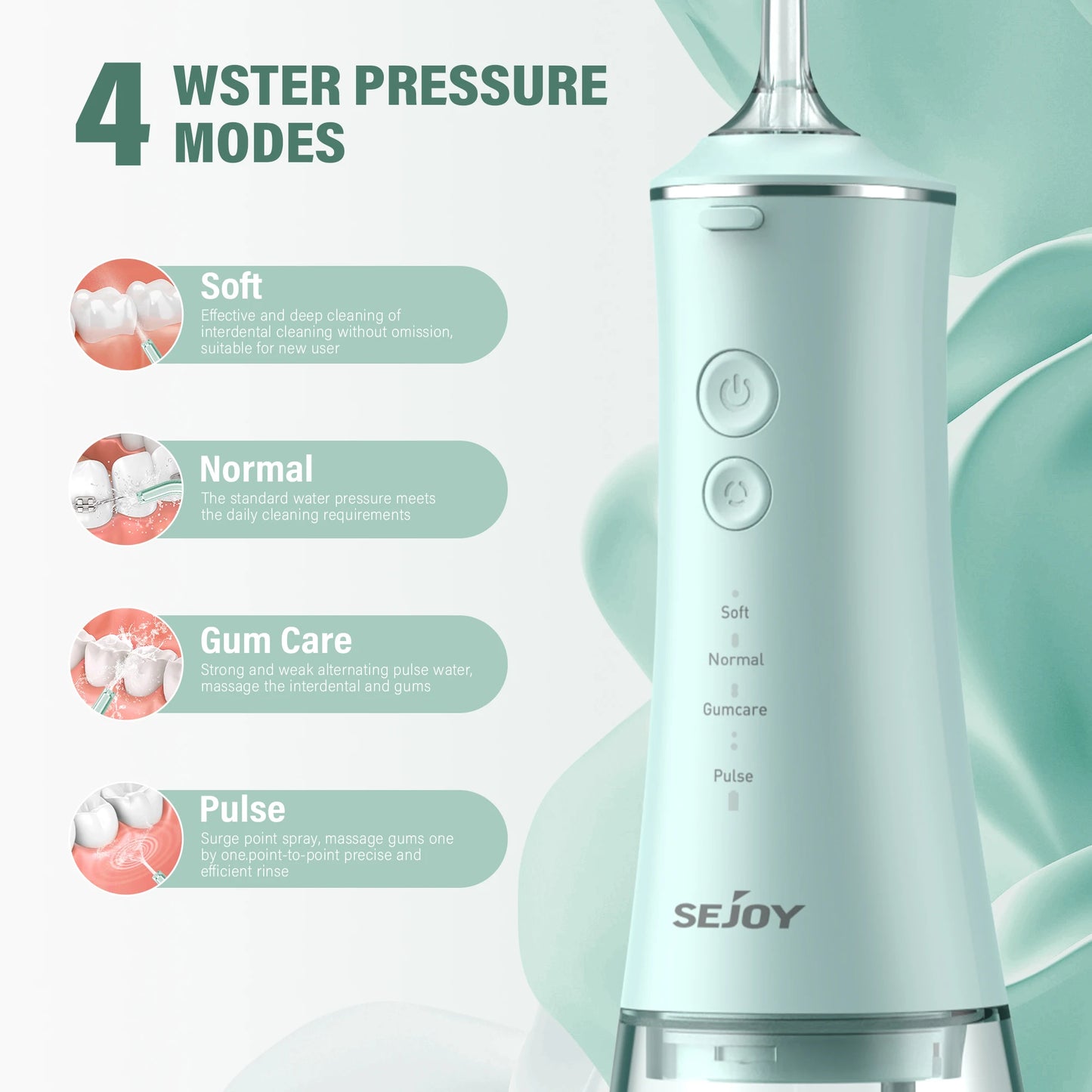 SEJOY Oral Irrigator USB Rechargeable Water Flosser Portable Dental Water Jet 280ML Water Tank Waterproof Teeth Cleaner For Oral