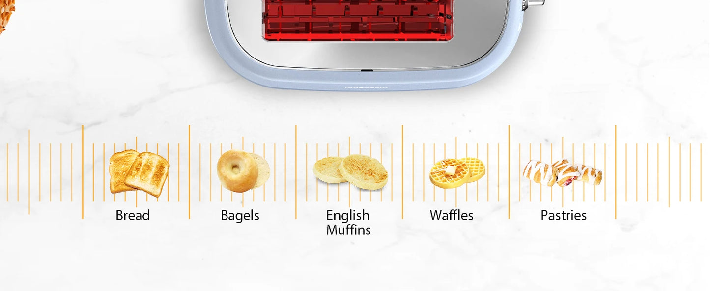 2 Slice Toaster with 1.5" Extra Wide Slots & Removable Crumb Tray 6 Browning Options, Auto Shut Off & Frozen Function, Blue