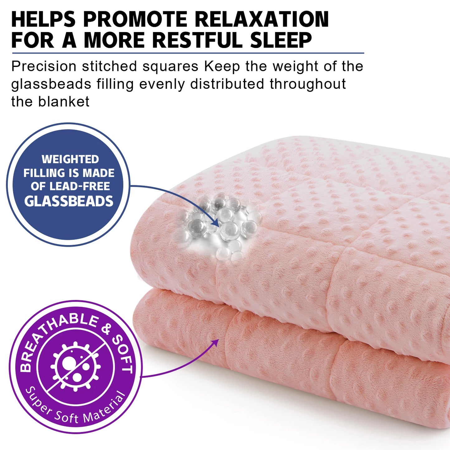 Huloo Sleep Weighted Throw Blanket With Glass Beads Minky Fabric