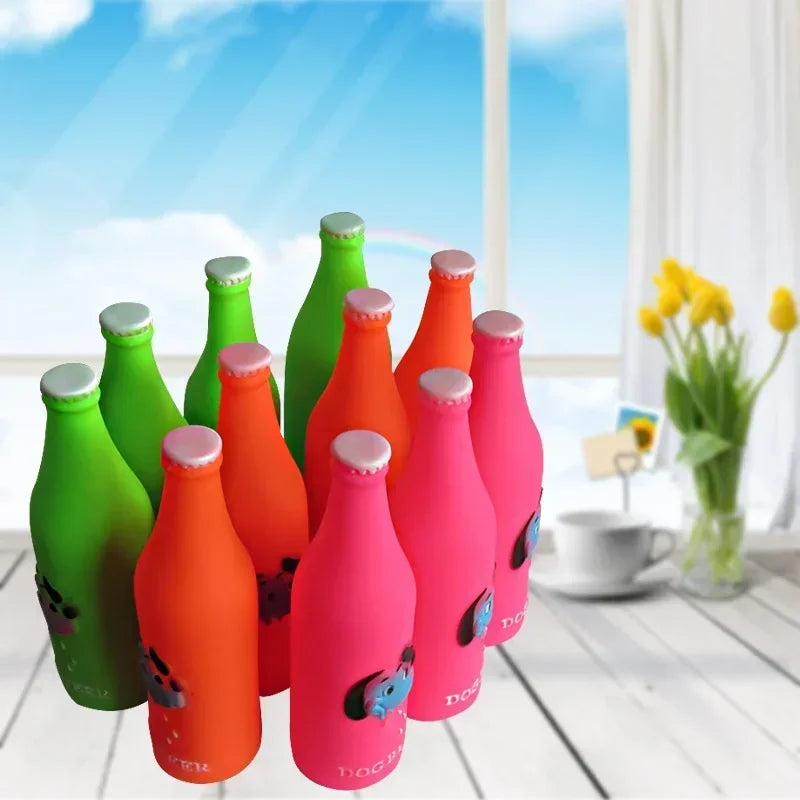 New Dog Toys Silicone Beer Bottle Brother Dog Pattern Puppy Pet Play Chew Squeaky Toys for Dogs Cats Pets Supplies
