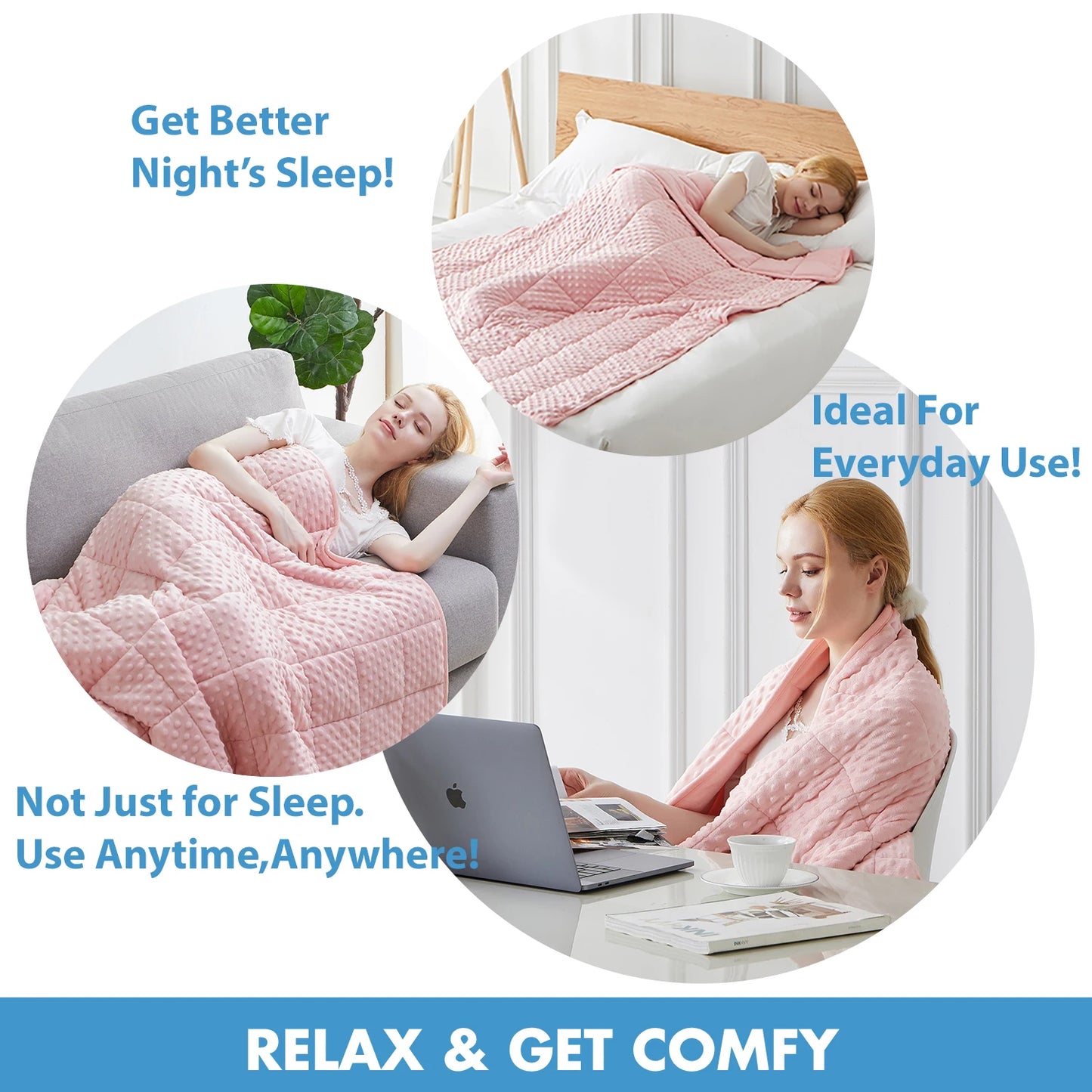 Huloo Sleep Weighted Throw Blanket With Glass Beads Minky Fabric