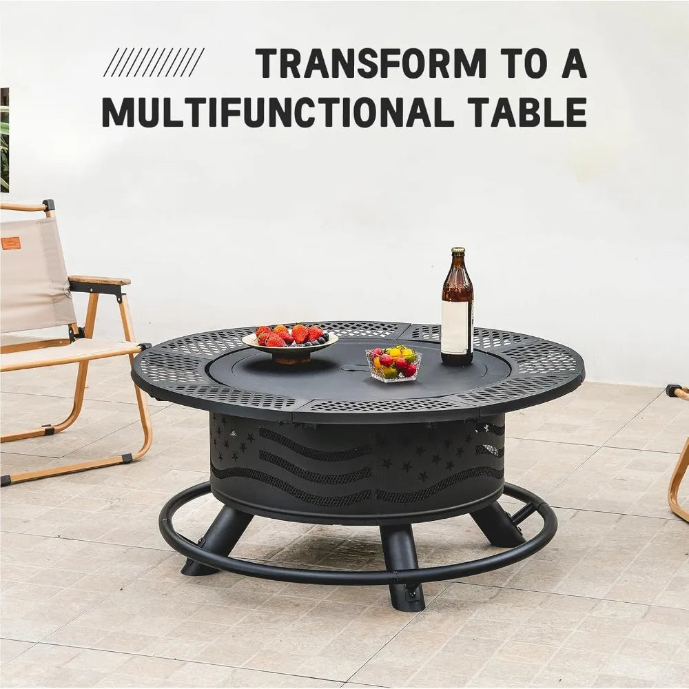 Feature Fire Pit With 2 Cooking Grates Wood Burning BBQ