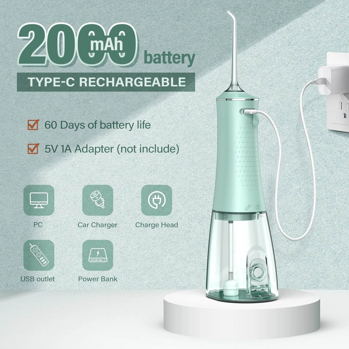 SEJOY Oral Irrigator USB Rechargeable Water Flosser Portable Dental Water Jet 280ML Water Tank Waterproof Teeth Cleaner For Oral