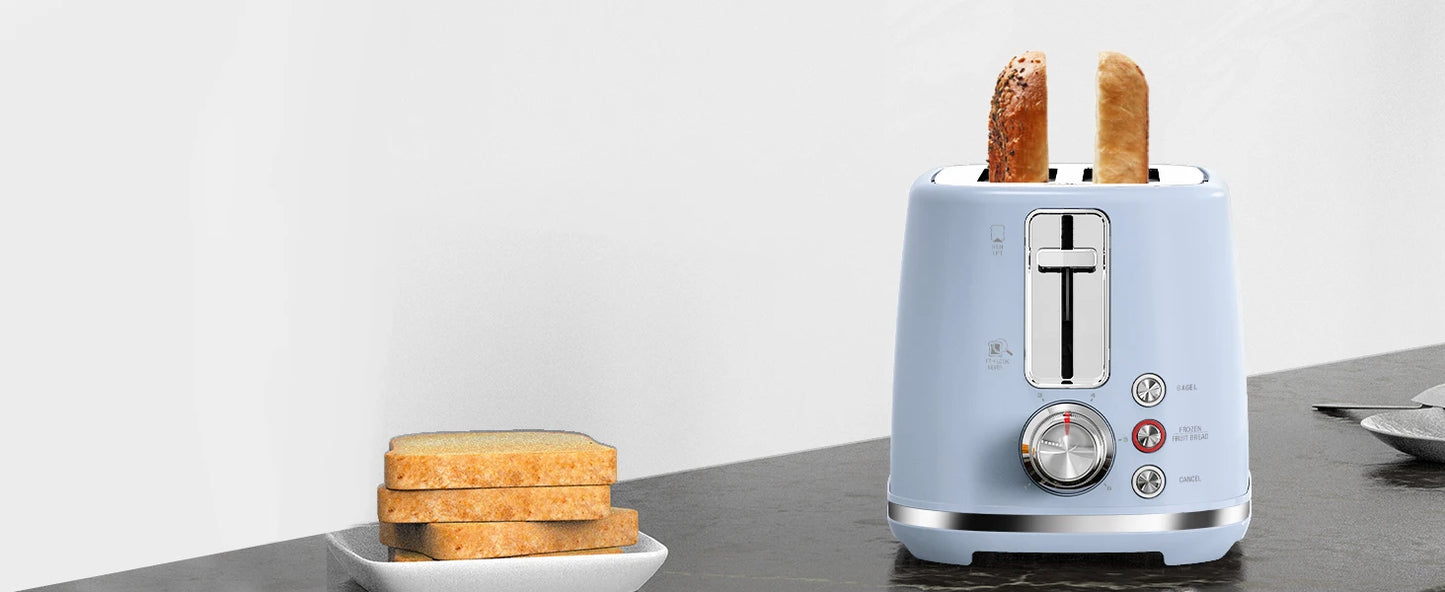 2 Slice Toaster with 1.5" Extra Wide Slots & Removable Crumb Tray 6 Browning Options, Auto Shut Off & Frozen Function, Blue