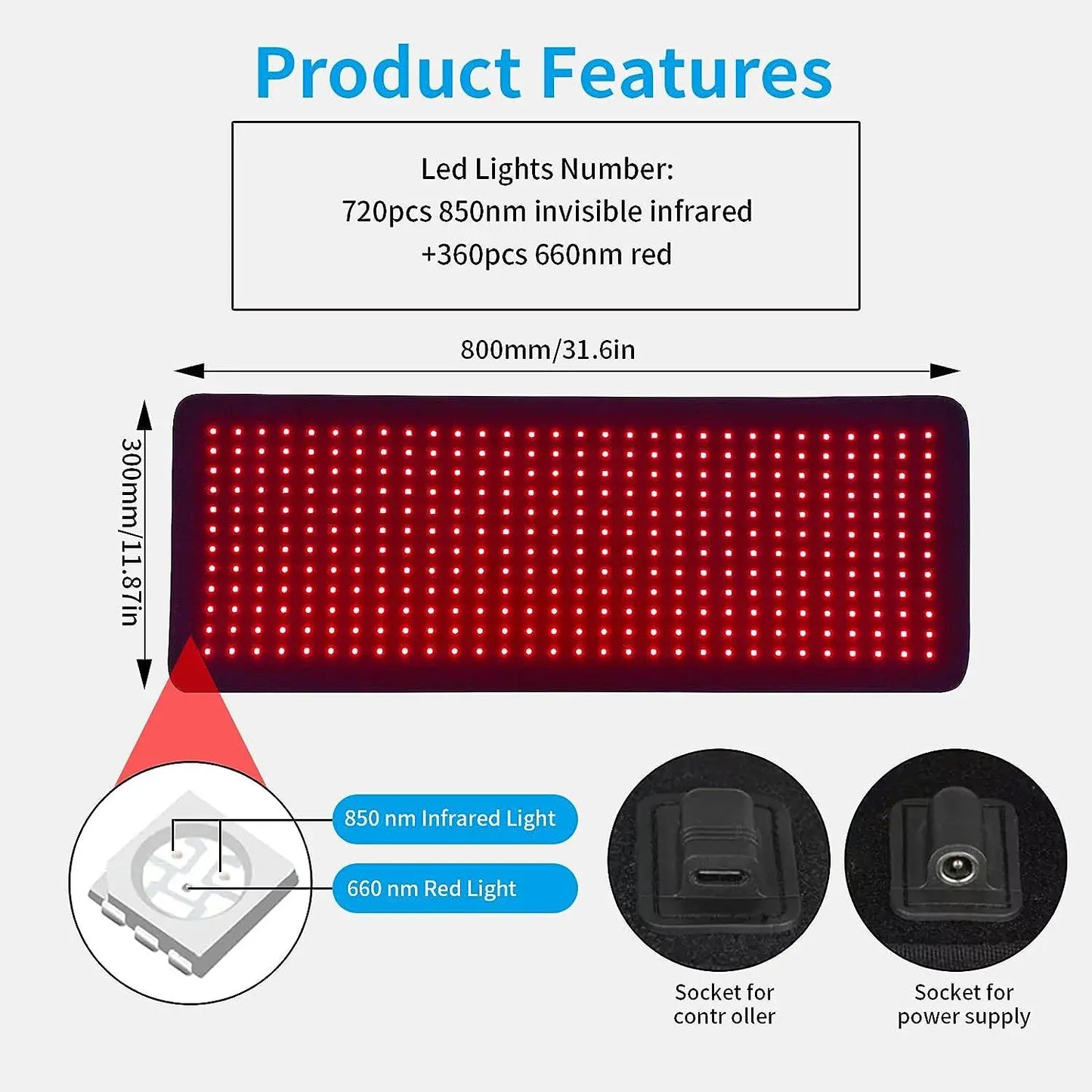 LED Red Light Therapy Mat Infrared Light Therapy Pad For Body Back Waist Knee Joint Pain Relief 31.6x11.8inch Large Wrap Pad